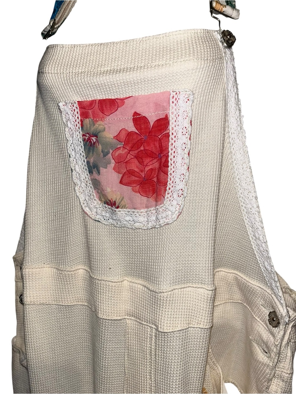 Cream Floral Patchwork Wide-Leg Overalls - Picture 11 of 12